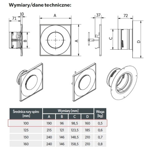 Zawór powietrzny czarny ASKV 100 » anemostat czarny kwadrat 100