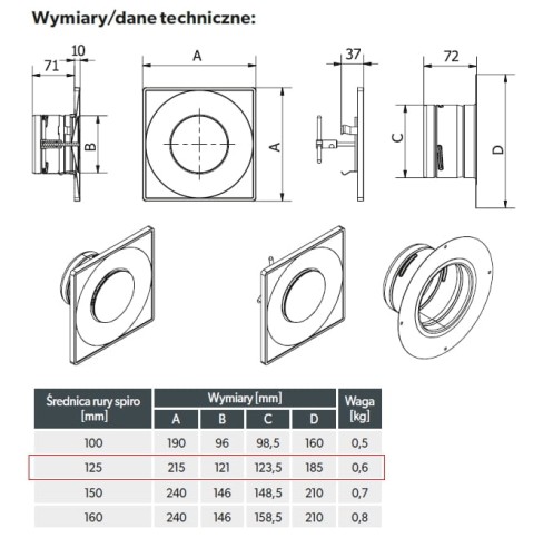 Zawór powietrzny czarny ASKV 125 » anemostat czarny kwadrat 125