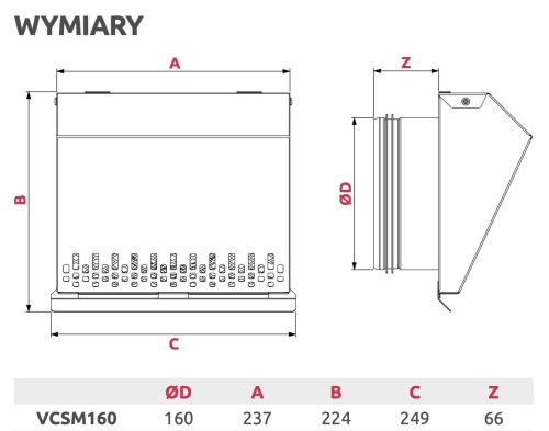 Czerpnia wentylacyjna ścienna biała fi 160 do rekuperacji