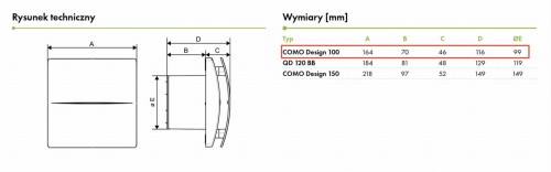 Wentylator łazienkowy QD100TBB dawniej Como Design 100T Timer