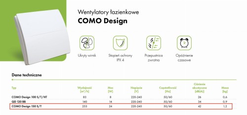 Wentylator łazienkowy Como Design 150T Timer [QD150TBB]