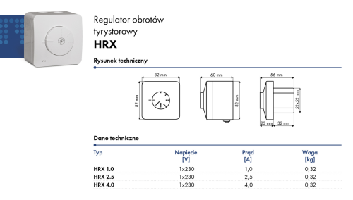 Tyrystorowy regulator HRX 2.5 do wentylatorów 