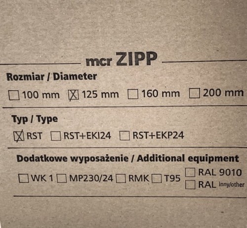 Zawór przeciwpożarowy Mercor ZIPP RST fi125 EI120 ppoż