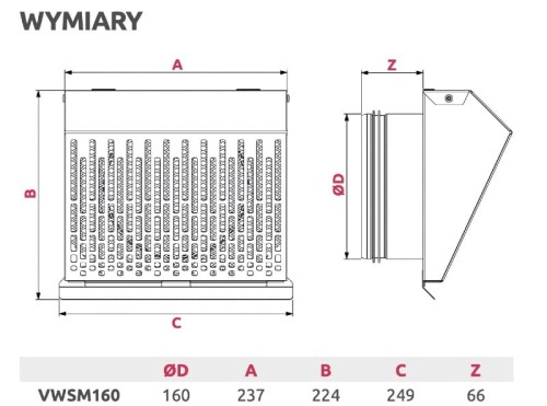 Wyrzutnia wentylacyjna ścienna grafitowa fi 160mm do rekuperacji