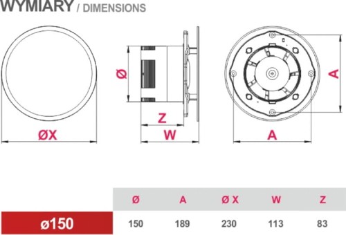Wentylator łazienkowy sufitowy Trox WXT150 Standard Awenta