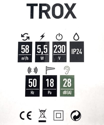 Wentylator łazienkowy sufitowy Trox WXT100T Timer Awenta