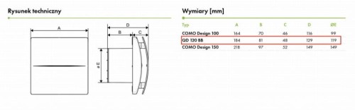 Wentylator łazienkowy Como Design 120S [QD120BB]
