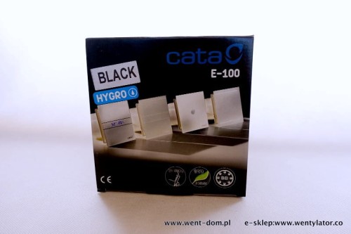 Czarny Wentylator łazienkowy Cata E100GTH BLACK Czujnik wilgoci + Timer szklany