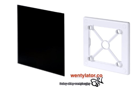 Czarna szklana kratka wentylacyjna POŁYSK 125 ramka mocująca bez wpustu biała