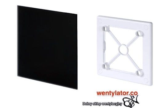 Czarna szklana kratka wentylacyjna MAT 125 ramka mocująca bez wpustu biała