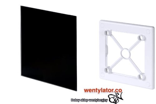 Czarna szklana kratka wentylacyjna POŁYSK 100 ramka mocująca bez wpustu biała