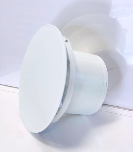 Biały okrągły wentylator łazienkowy on/off Ultra Cichy ze szklanym panelem mat [2393]