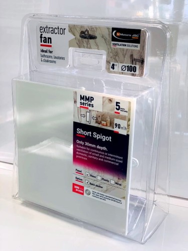 Biały wentylator łazienkowy krótki króciec ze szklanym panelem [on/off] [0764]