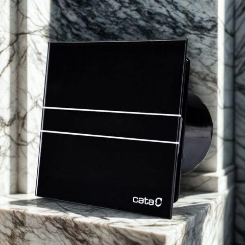 Czarny Wentylator łazienkowy Cata E100GT BLACK Timer szklany