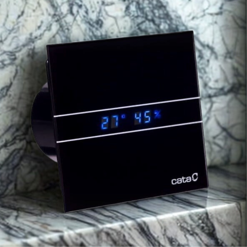 Czarny Wentylator łazienkowy Cata E100GTH BLACK Czujnik wilgoci + Timer szklany