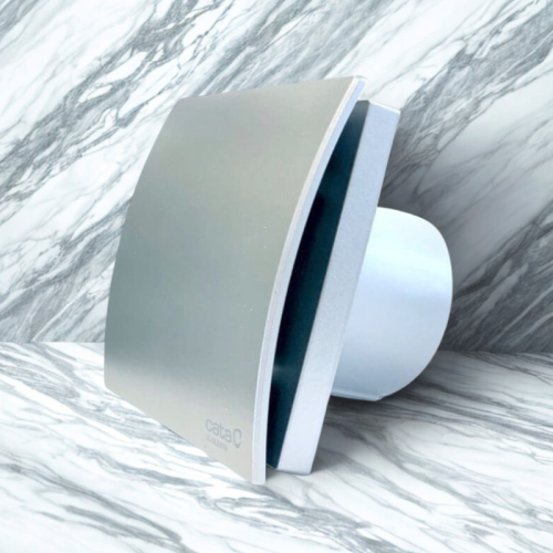 Srebrny wentylator łazienkowy Cata Silentis 100 Standard Satyna