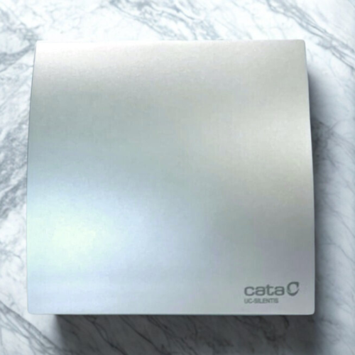 Srebrny wentylator łazienkowy Cata Silentis 100 Standard Satyna