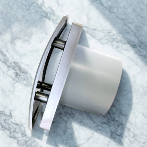 Srebrny wentylator łazienkowy Cata Silentis 100 Standard Satyna