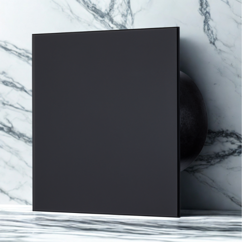 Czarny matowy wentylator łazienkowy z timerem Ultra Cichy ze szklanym panelem [2355]