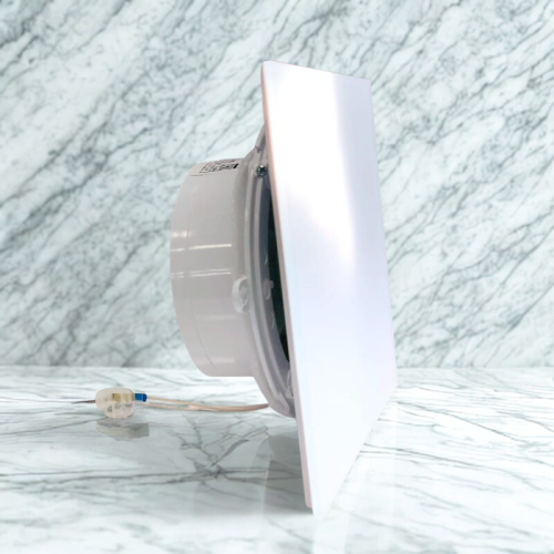 Biały wentylator łazienkowy krótki króciec ze szklanym panelem [on/off] [0764]