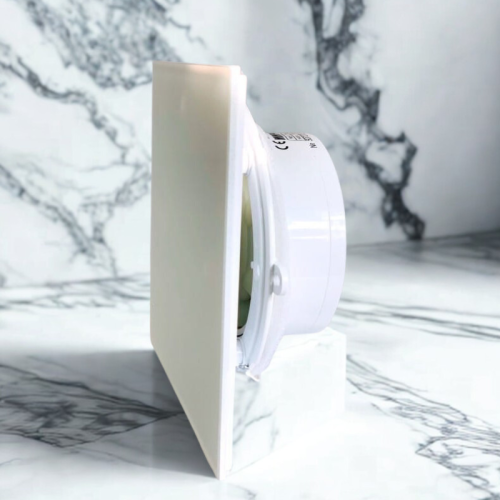 Biały wentylator łazienkowy krótki króciec ze szklanym panelem [on/off] [0764]