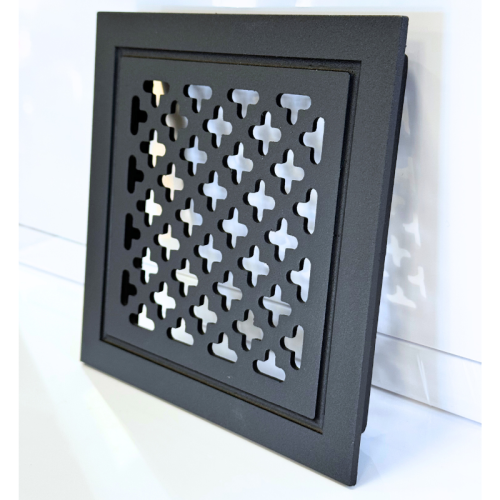 Kratka wentylacyjna koniczynka retro 14x14 czarna matowa aluminiowa 