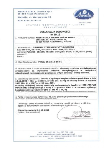 Kolano poziome do kanału wentylacyjnego 110x55mm 90° Awenta