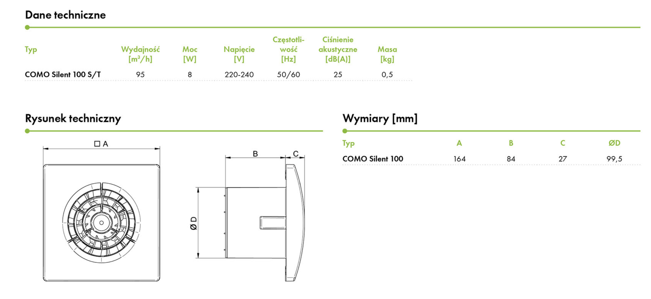 Wentylator łazienkowy Como Silent 100