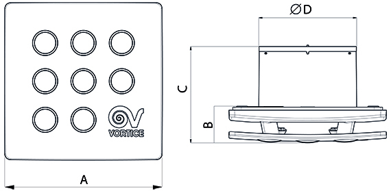 Wymiary wentylatora Punto Four 90