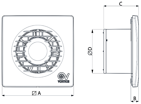 Wymiary wentylatora Punto Filo 90